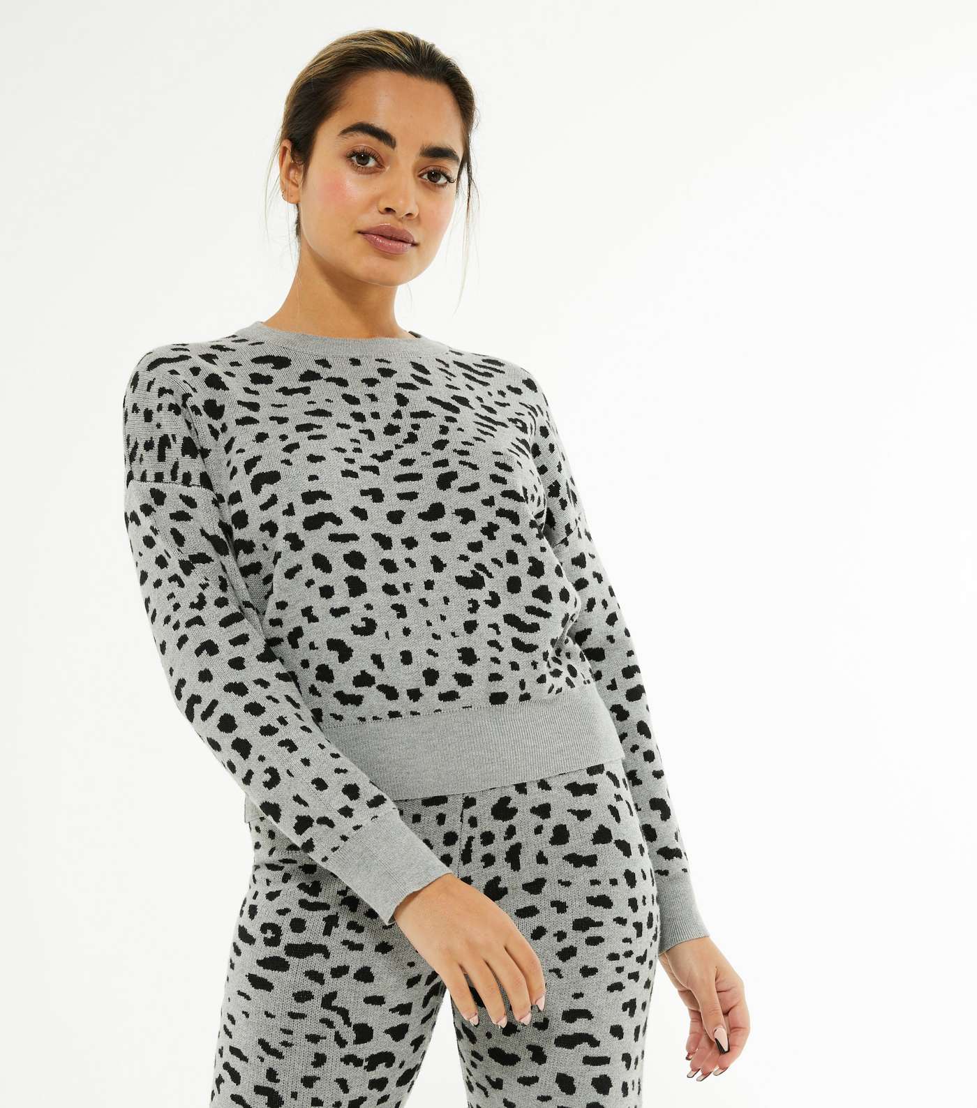Petite Light Grey Leopard Print Knit Jumper