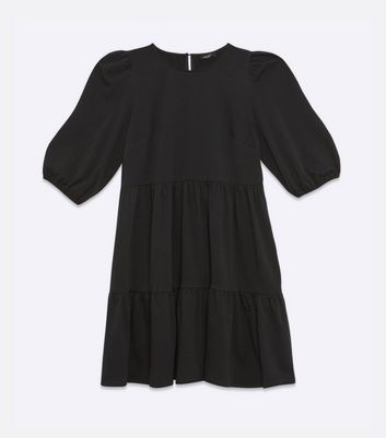 Image of Curves Black Jersey Tiered Mini Smock Dress New Look