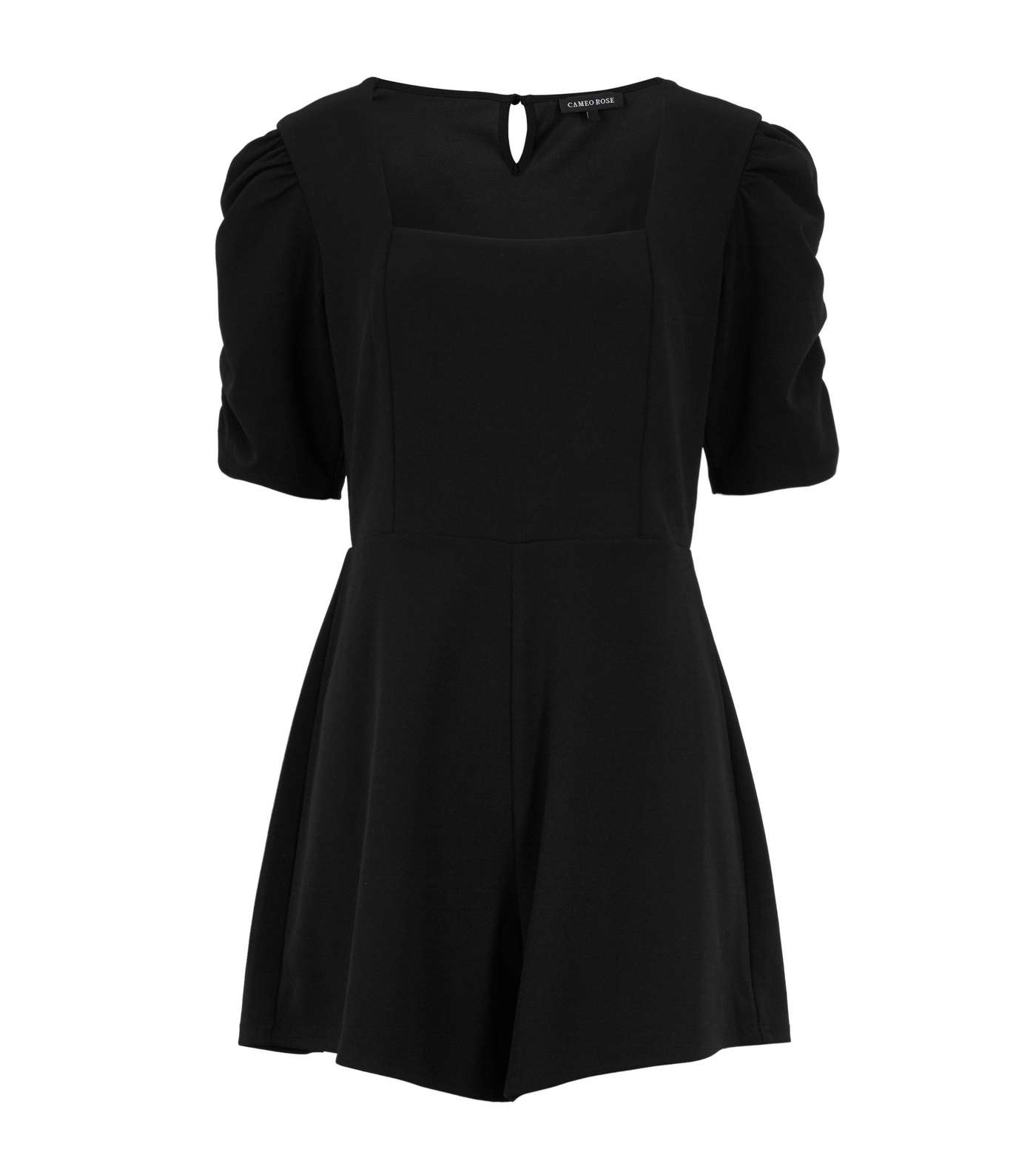 Cameo Rose Black Puff Sleeve Square Neck Playsuit