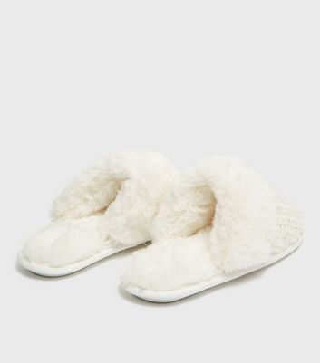 Off White Sequin Knit Faux Fur Mule Slippers New Look Vegan shop for Off White Sequin Knit Faux Fur Mule Slippers New Look Vegan at Shopo