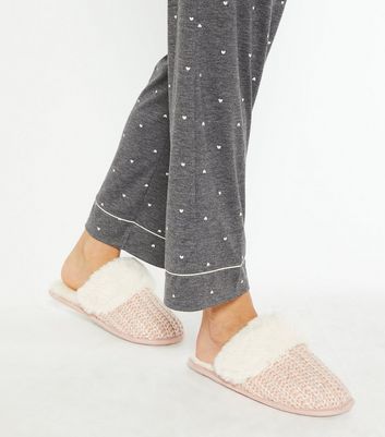 Pink Sequin Knit Faux Fur Mule Slippers New Look Vegan shop for Pink Sequin Knit Faux Fur Mule Slippers New Look Vegan at Shopo