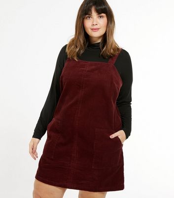 new look burgundy cord pinafore