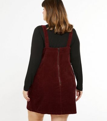 new look burgundy cord pinafore