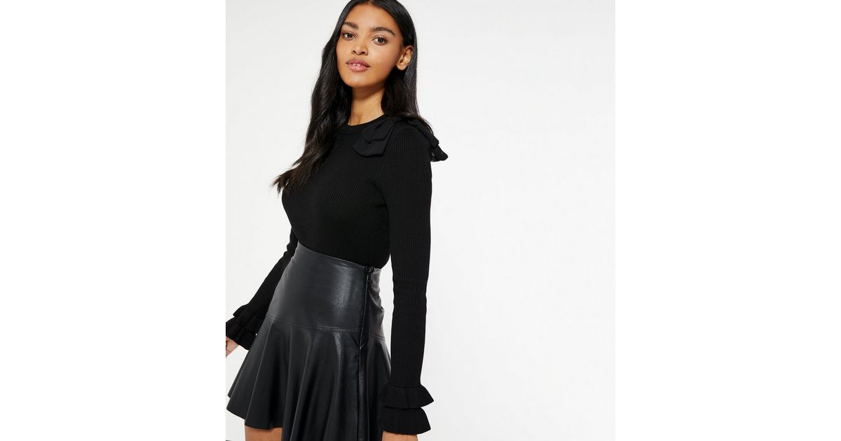 Black Ribbed Knit Bow Shoulder Jumper New Look