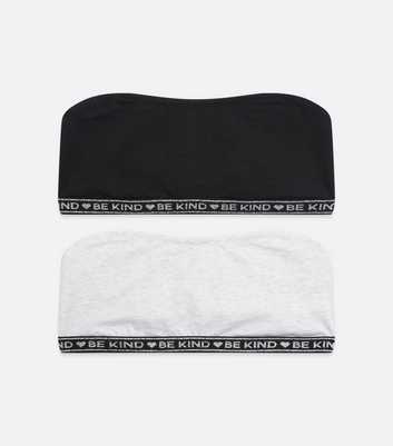 Girls 2 Pack Black and White Be Kind Bandeau Bras