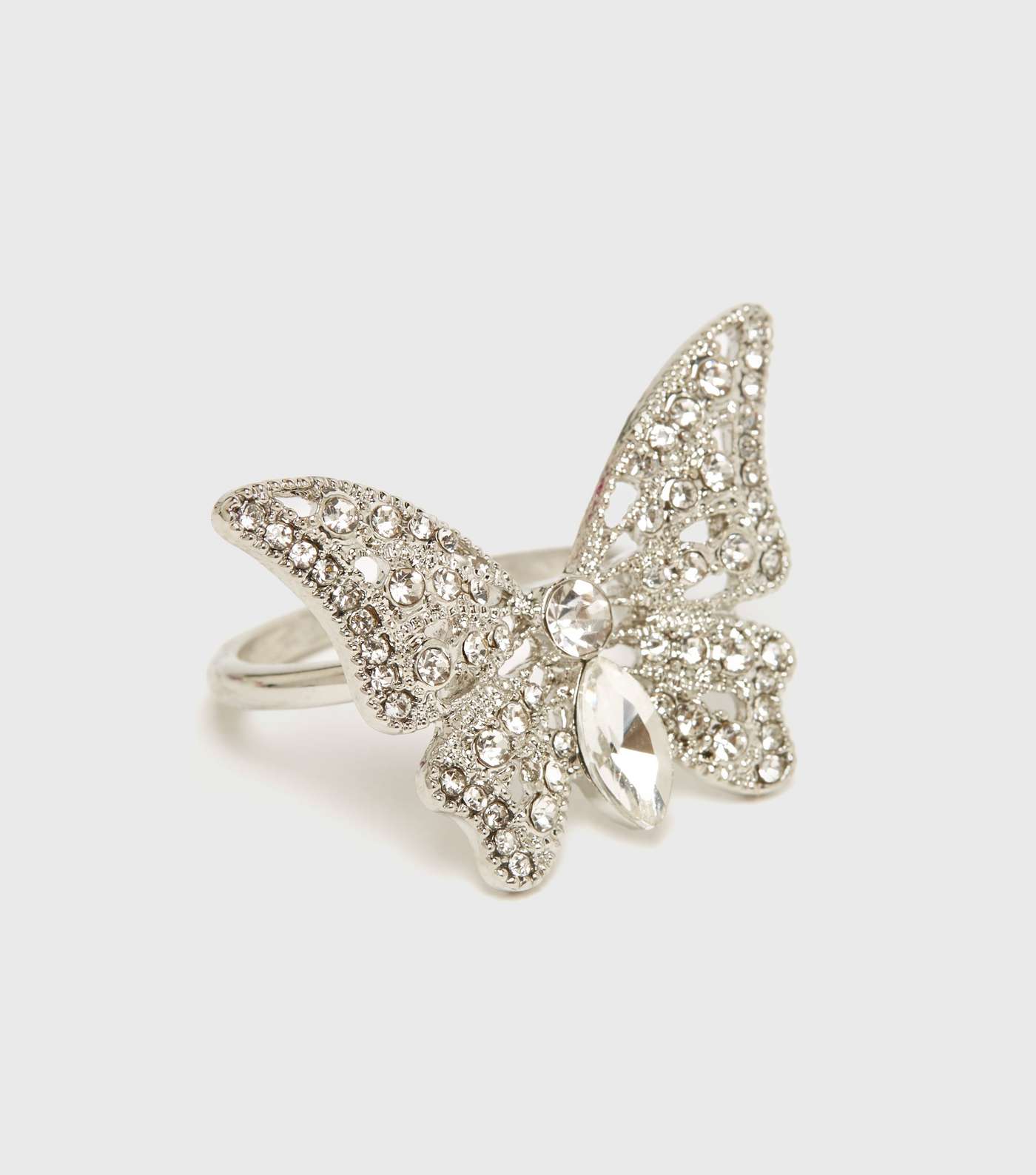 Silver Diamanté Butterfly Ring Image 2