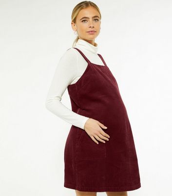 new look burgundy cord pinafore