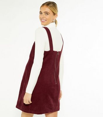 new look burgundy cord pinafore