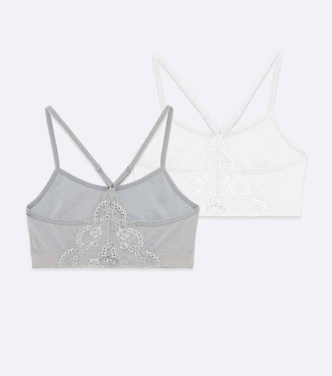 Girls 2 Pack Pale Grey and White Lace Back Crop Tops Image 2