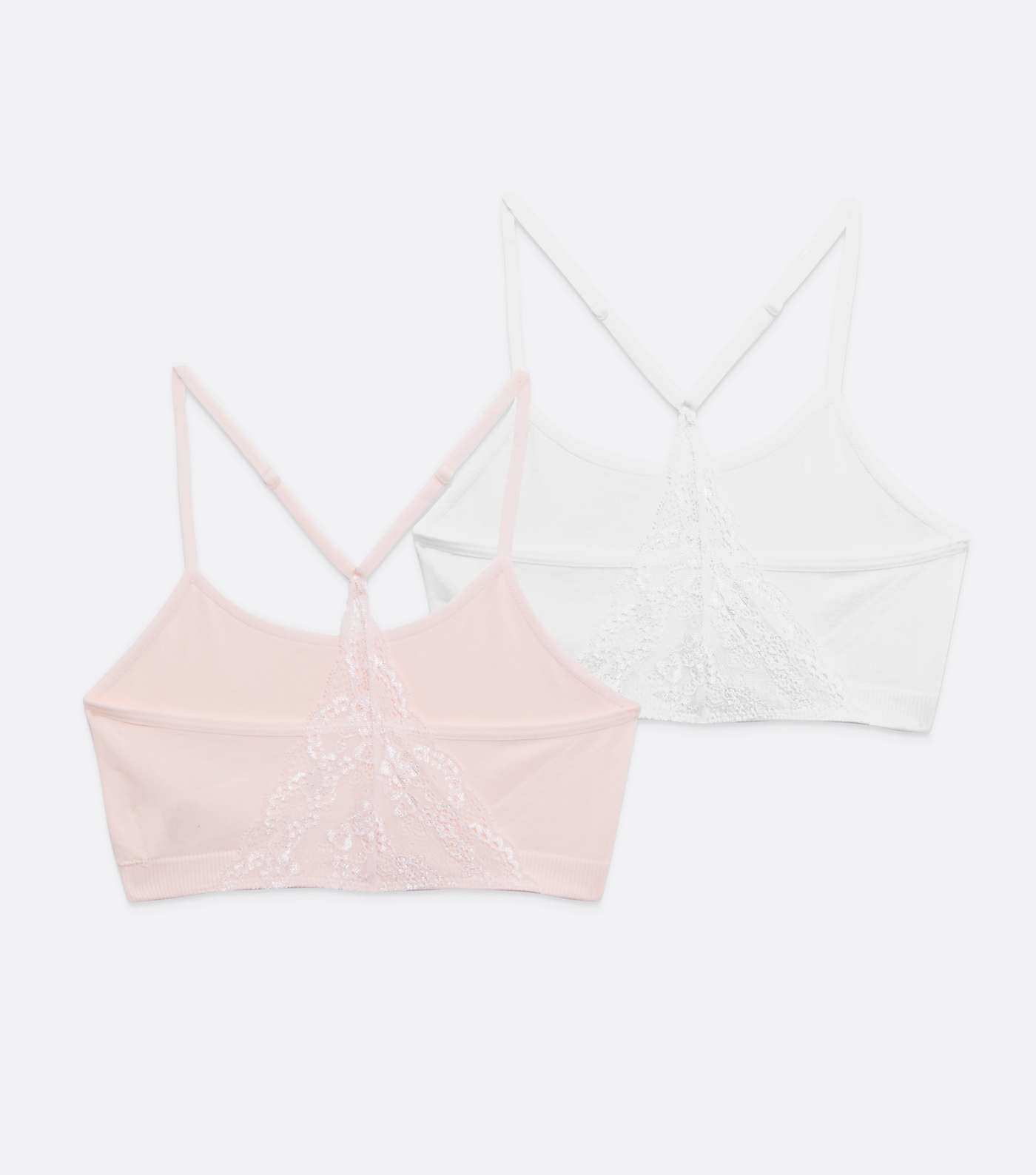 Girls 2 Pack Pink and White Lace Back Crop Tops Image 2