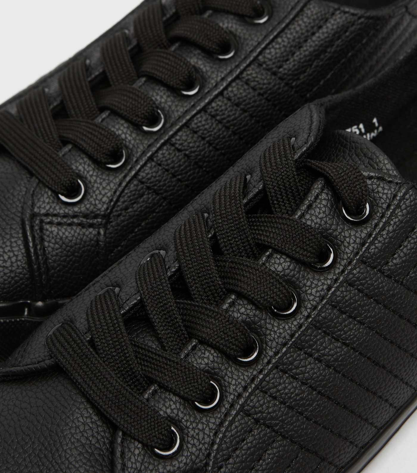 Wide Fit Black Quilted Leather-Look Trainers Image 3