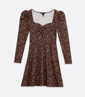 Image of Black Ditsy Floral Puff Sleeve Mini Dress New Look