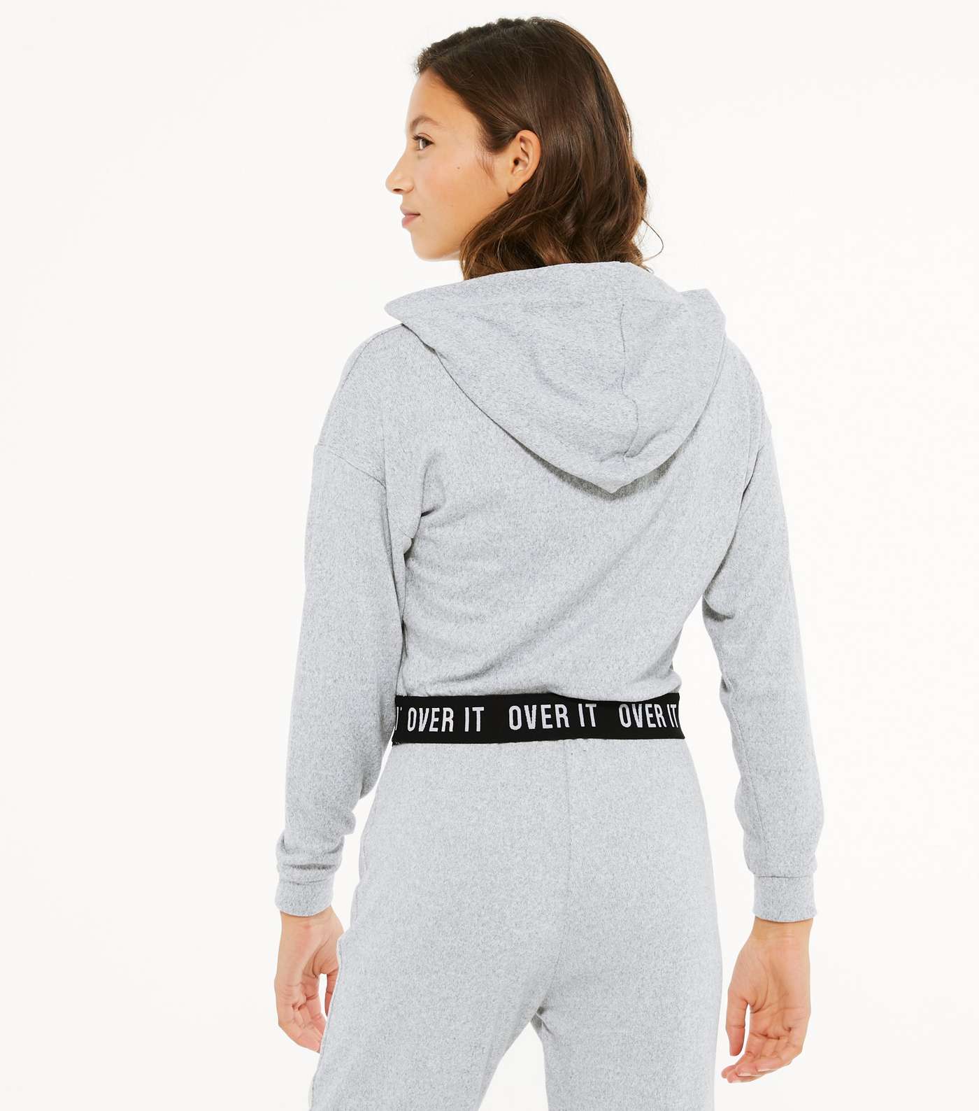 Girls Grey Fine Knit Over It Logo Hoodie Image 3