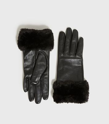 leather gloves with faux fur lining