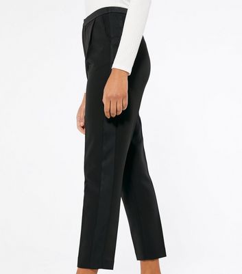 ASOS DESIGN slim crop smart trouser in black satin with sequin side stripe   ASOS