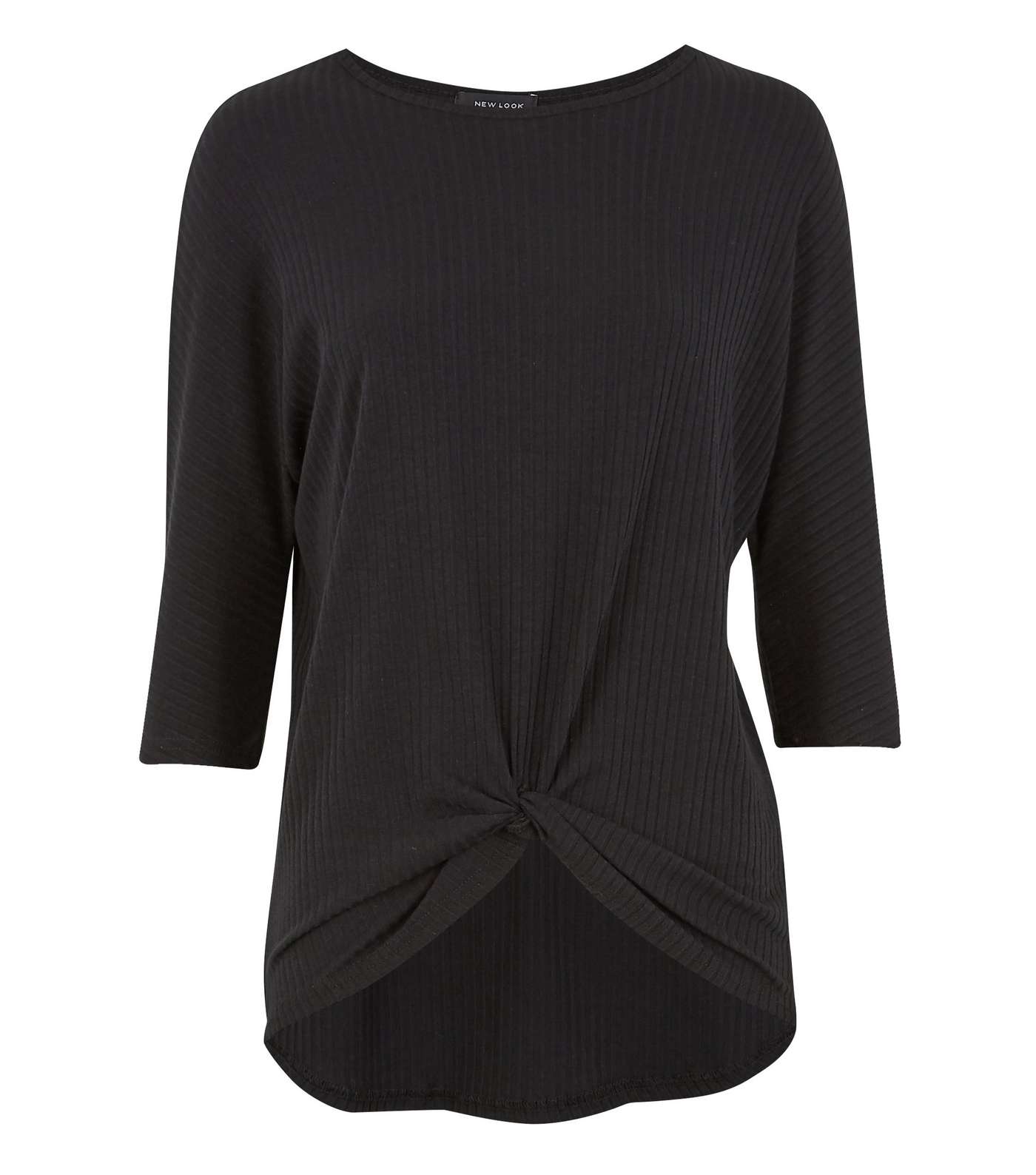 Black Ribbed Twist Front Long Top