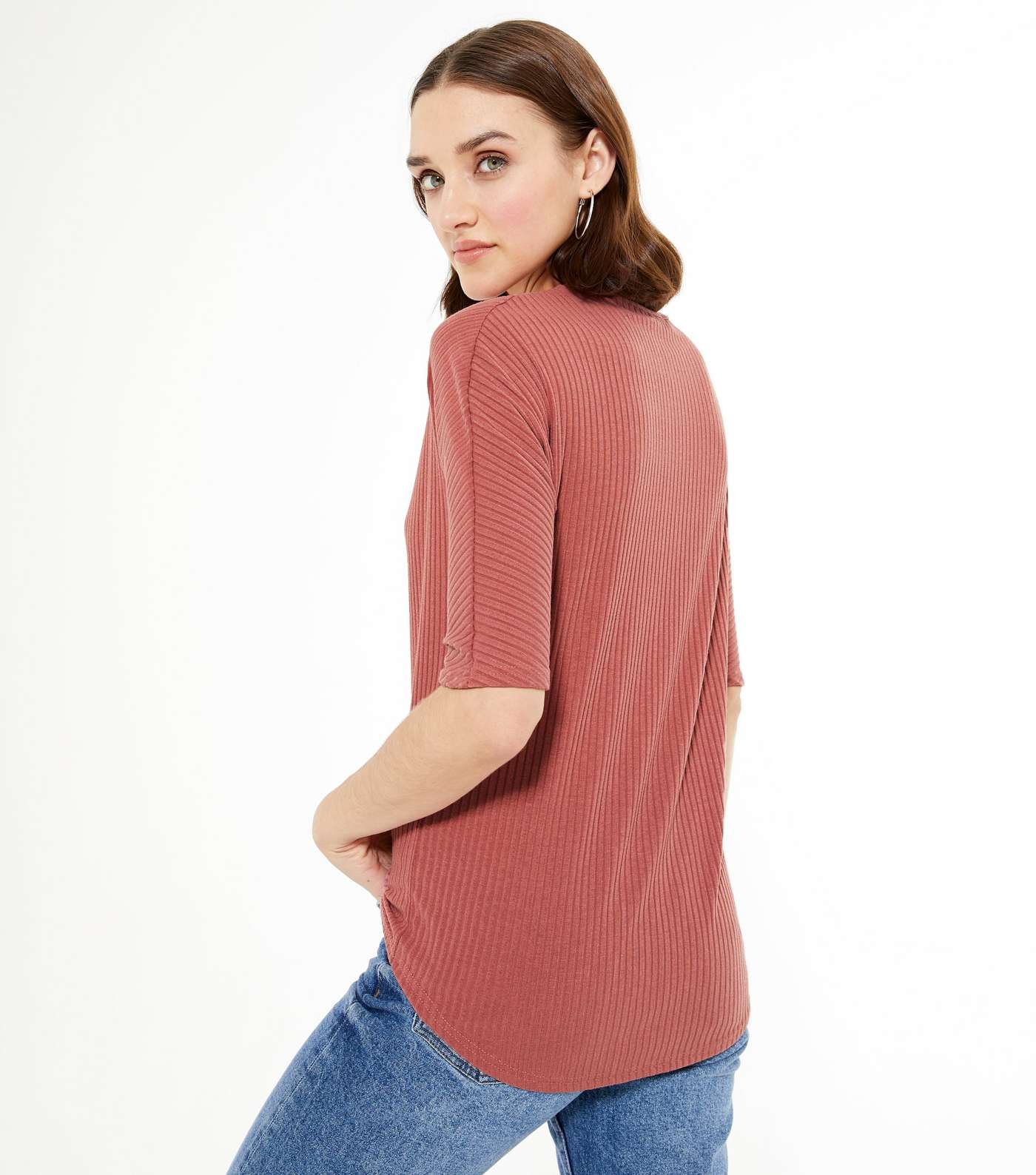 Deep Pink Ribbed Twist Front Long Top Image 3