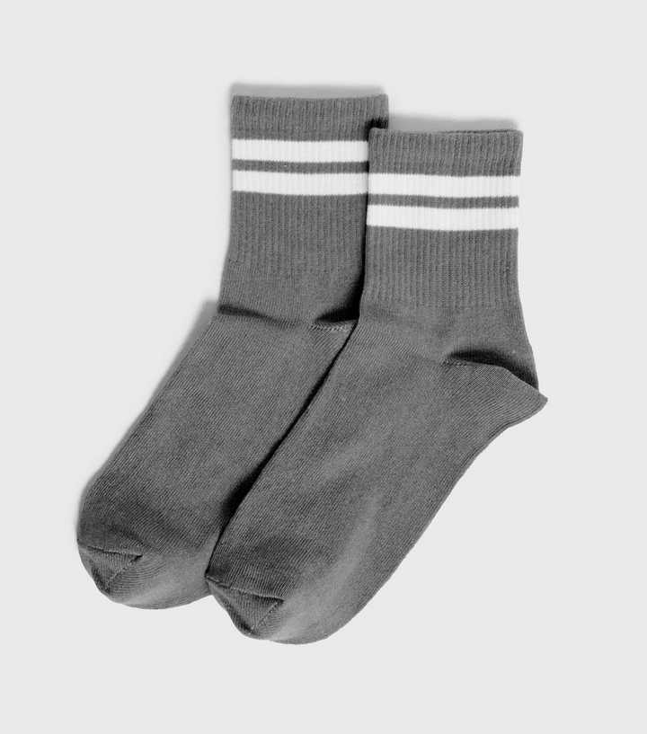 Dark Grey Sports Stripe Socks 