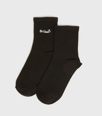 Image of Black Be Kind Heart Slogan Socks New Look