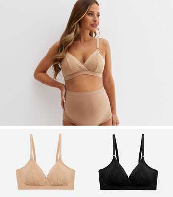 Maternity 2 Pack Cream and Black Lace Nursing Bras 