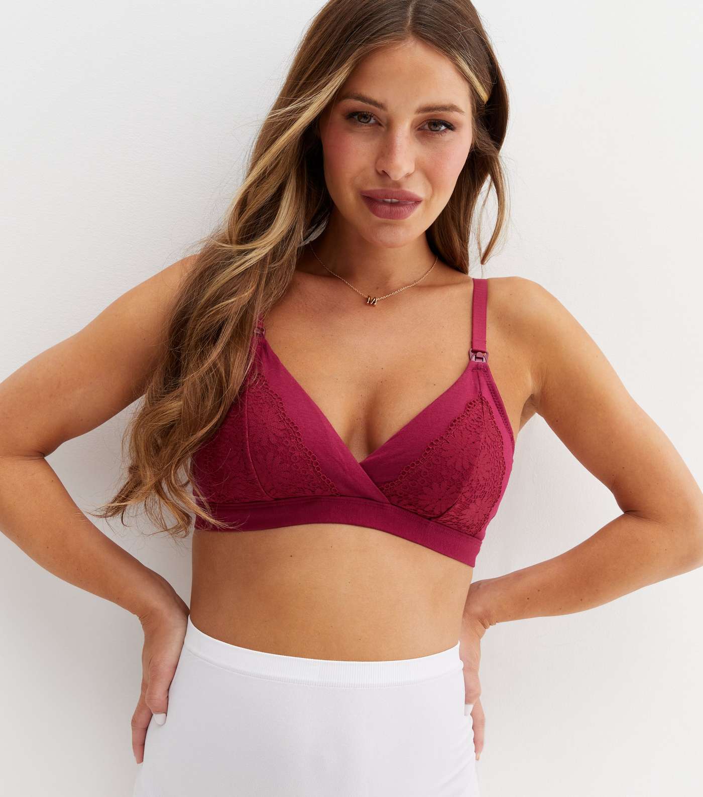 Maternity 2 Pack Burgundy and White Lace Nursing Bras  Image 2