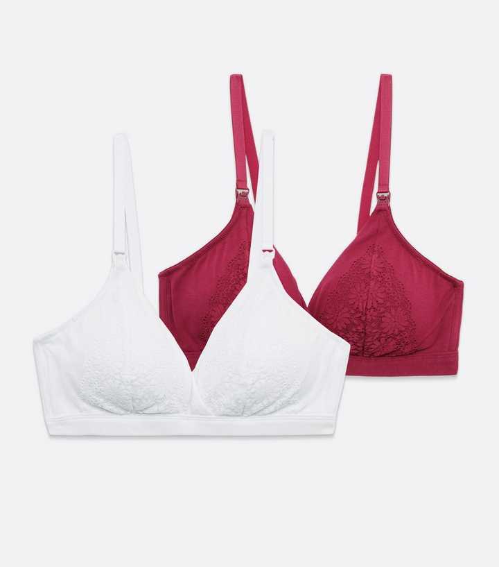 Maternity 2 Pack Burgundy and White Lace Nursing Bras