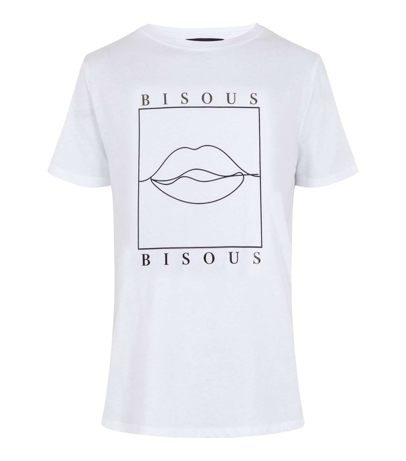 White Bisous Lips Slogan T-Shirt Image 5