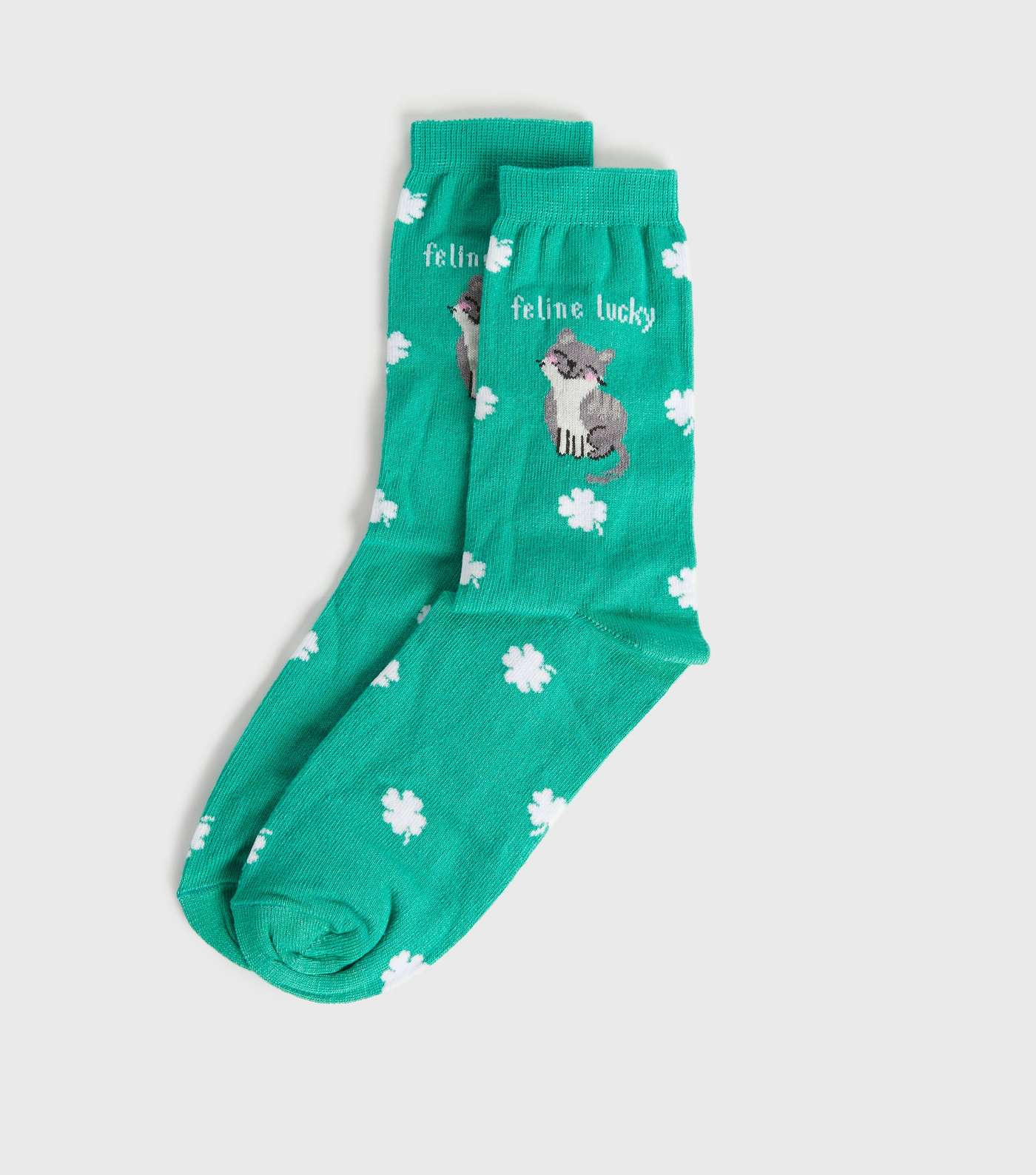 Green Cat Feline Lucky Socks
