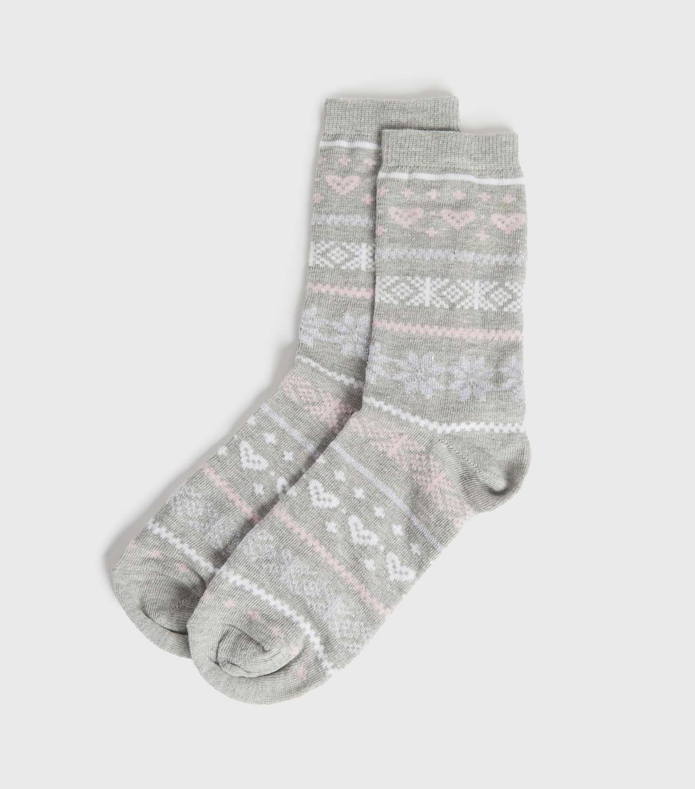 Grey Fair Isle Christmas Socks