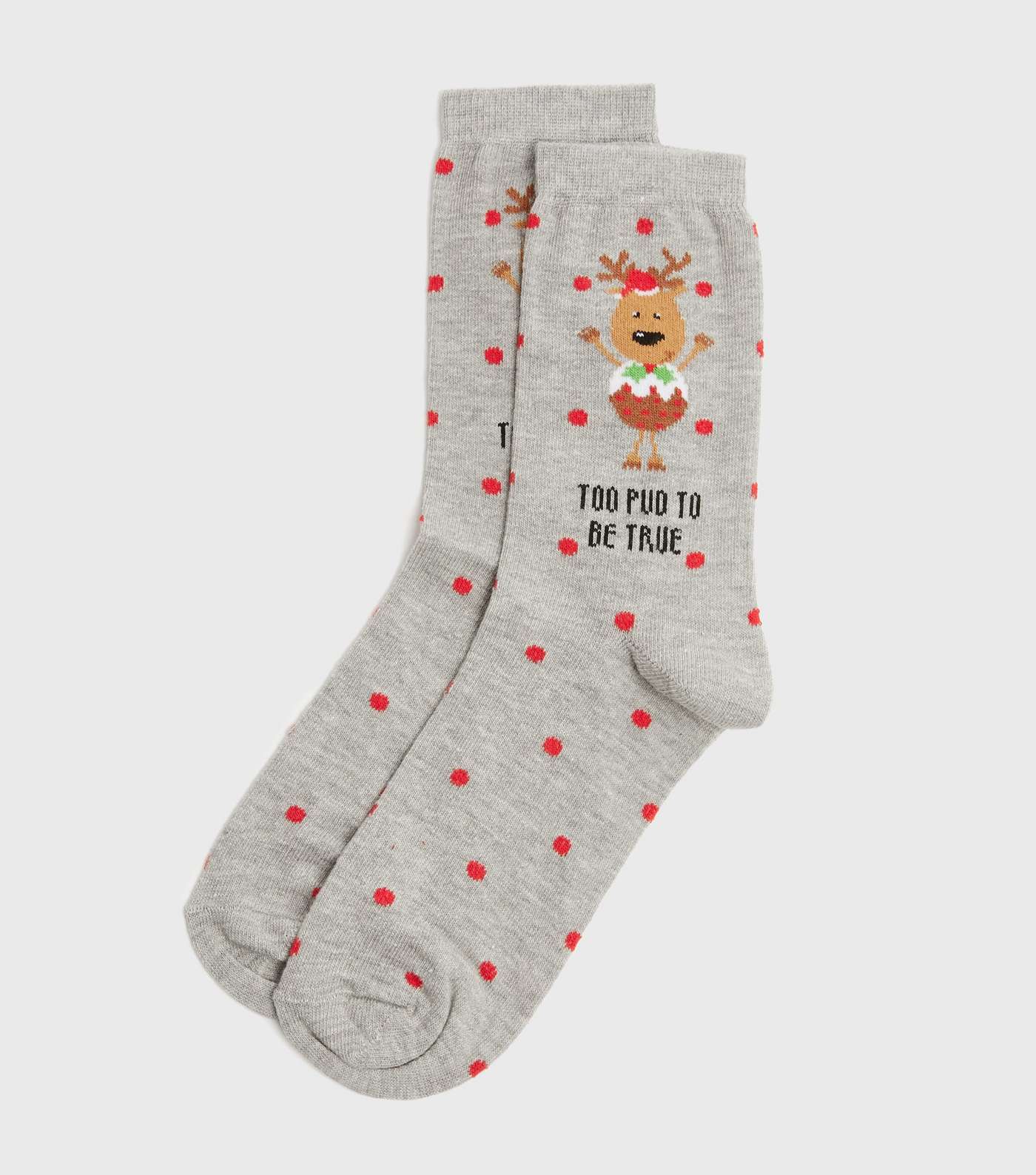 Grey Christmas Pudding Reindeer Socks
