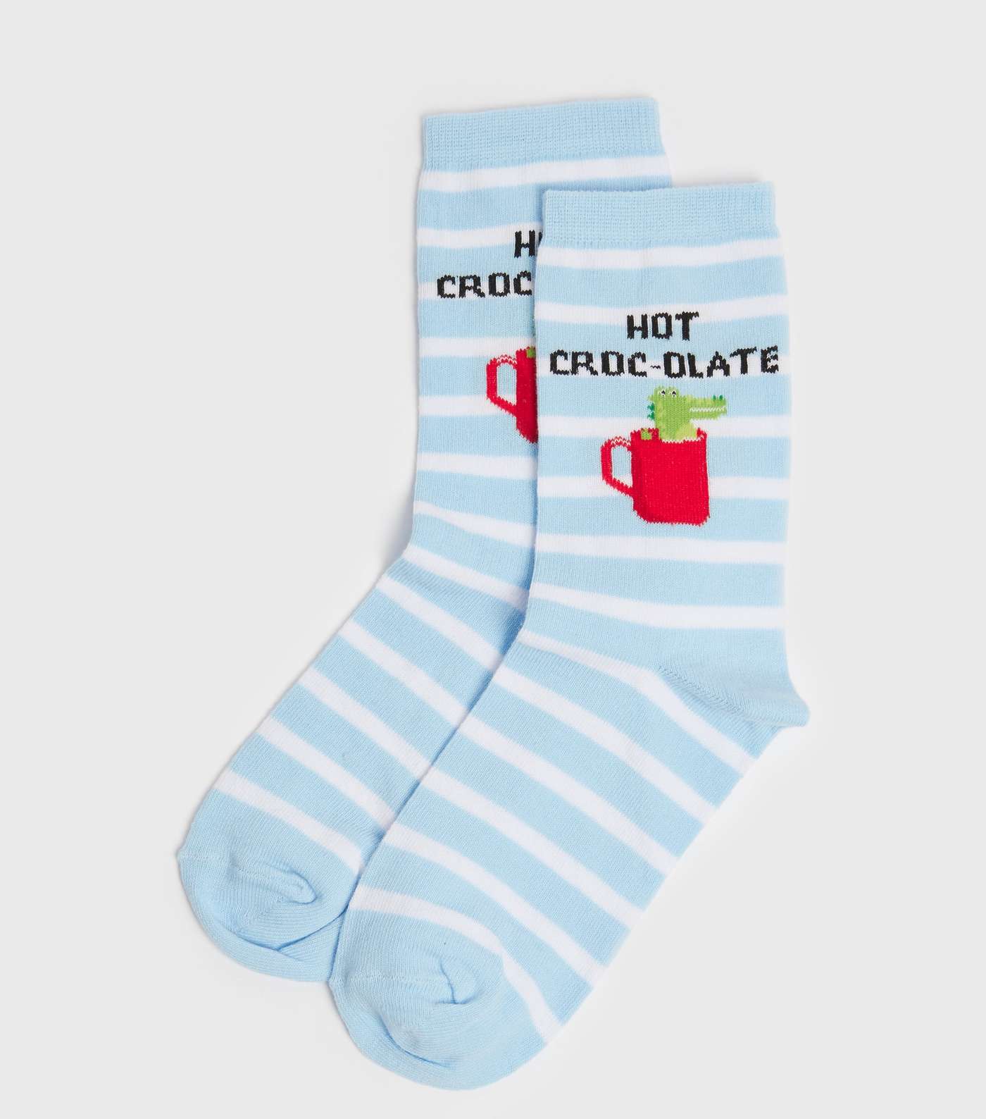 Pale Blue Stripe Hot Croc-olate Slogan Socks