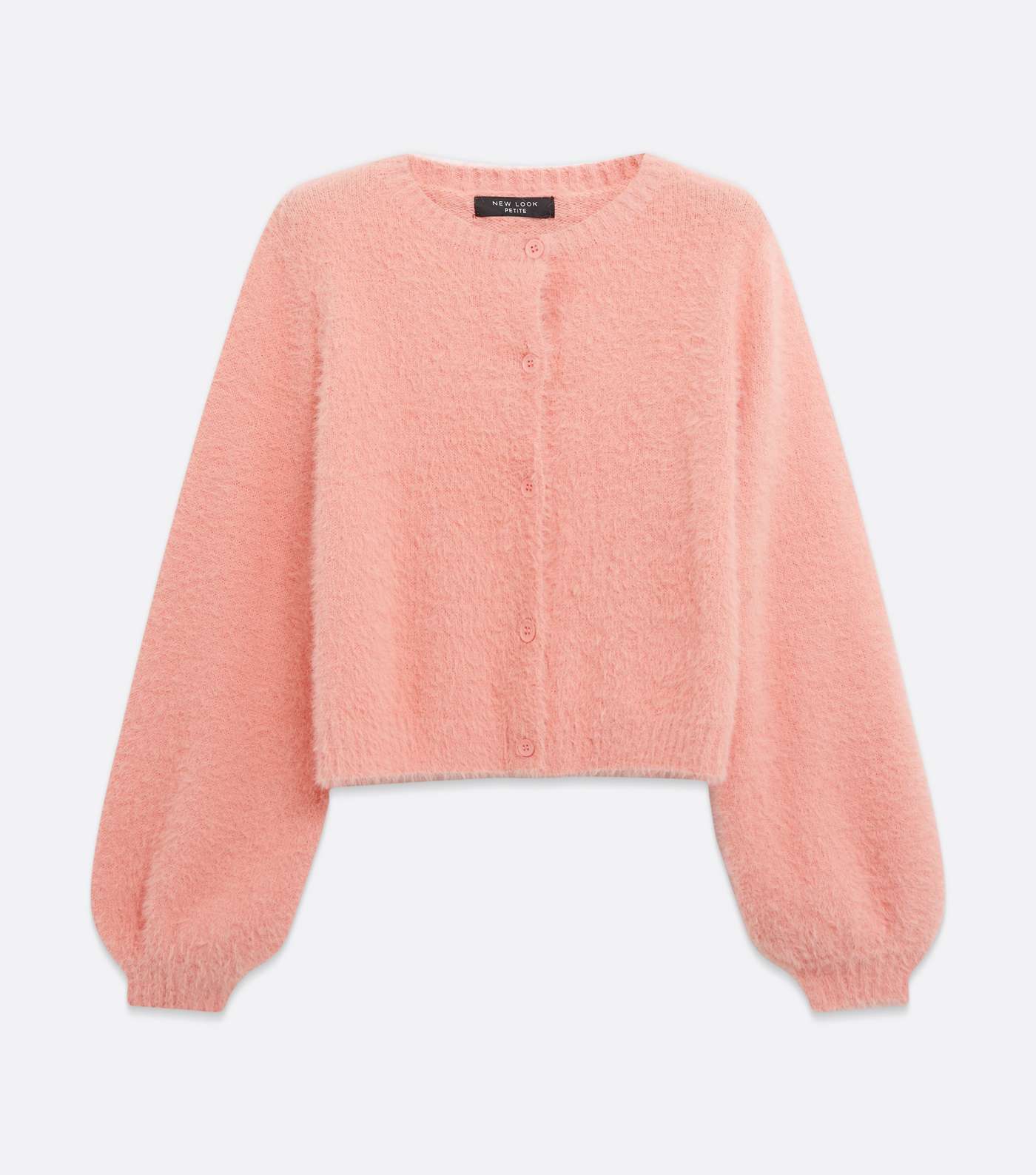 Petite Mid Pink Fluffy Knit Puff Sleeve Cardigan Image 5