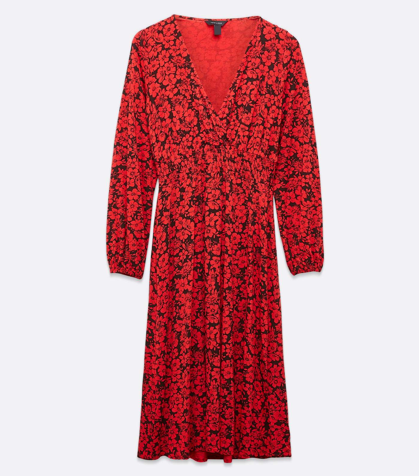 Red Floral Long Sleeve Midi Wrap Dress Image 5