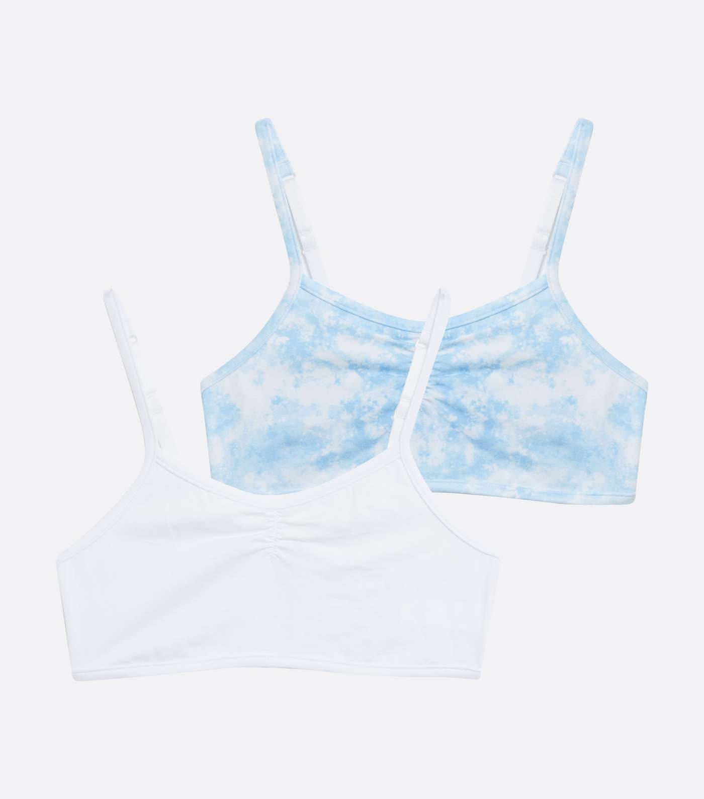 Girls 2 Pack White and Blue Ruched Tie Dye Bras 