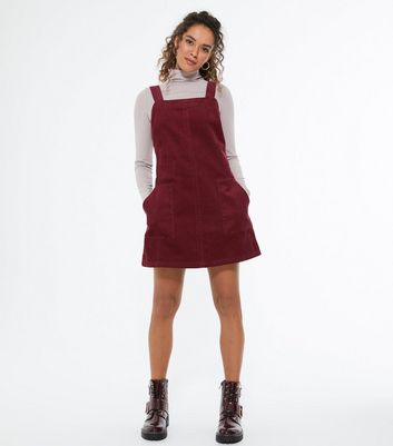 new look burgundy cord pinafore