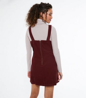 new look burgundy cord pinafore