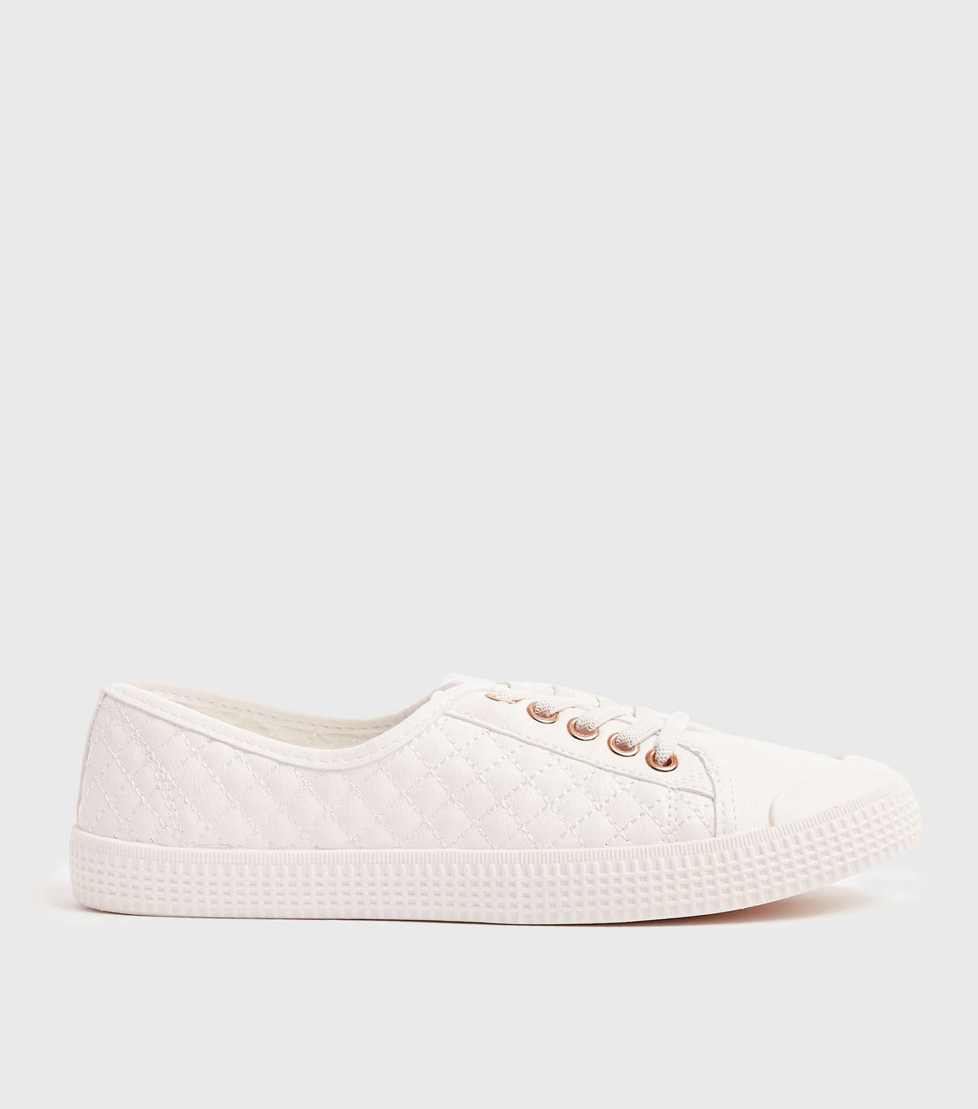 White Quilted Leather-Look Trainers
