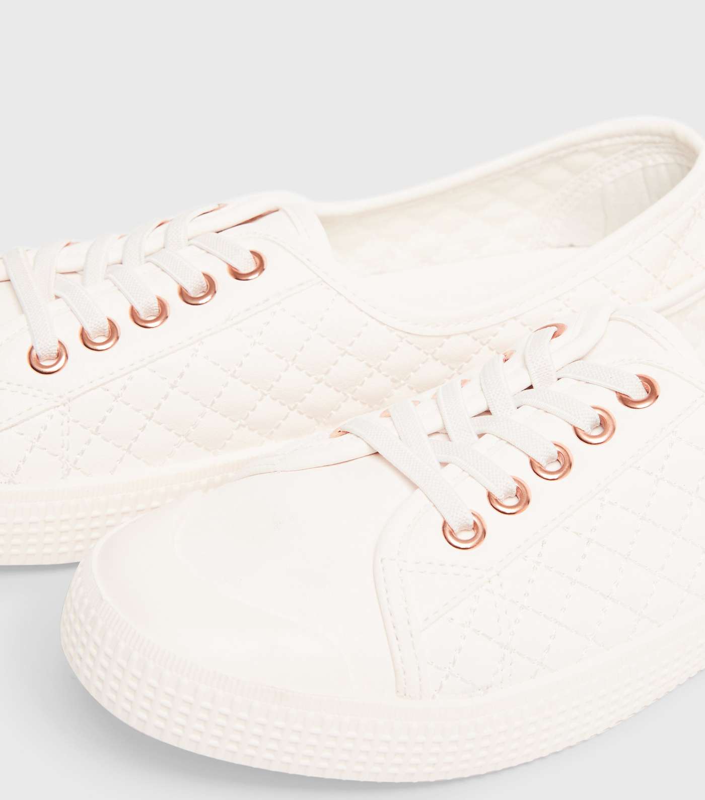 White Quilted Leather-Look Trainers Image 3