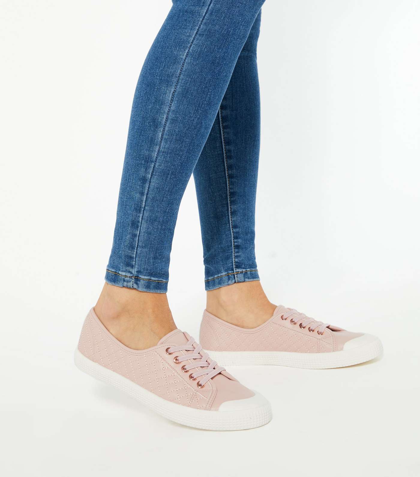 Pink Quilted Lace Up Trainers  Image 2