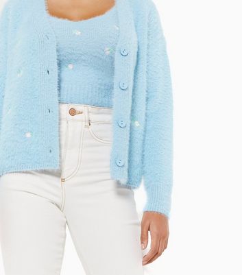 blue embroidered cardigan