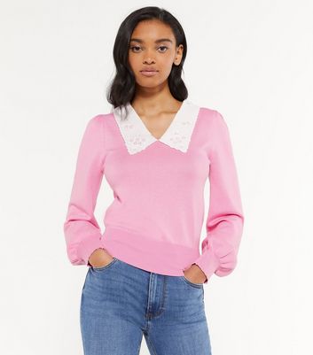 Pink sweater with white collar hotsell