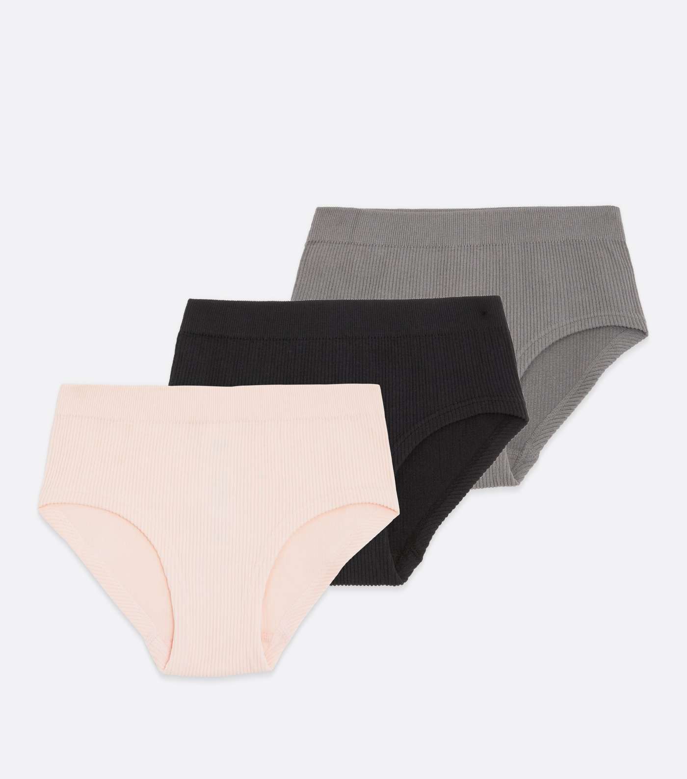 Girls 3 Pack Black Pink and Grey Ribbed Seamless Briefs