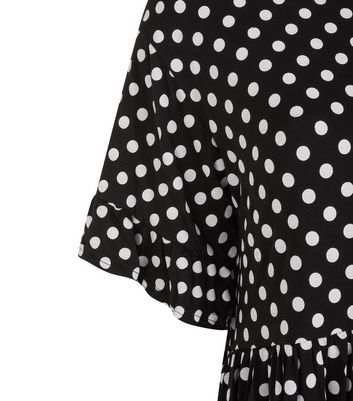 Image of Black Jersey Spot Mini Tea Dress New Look