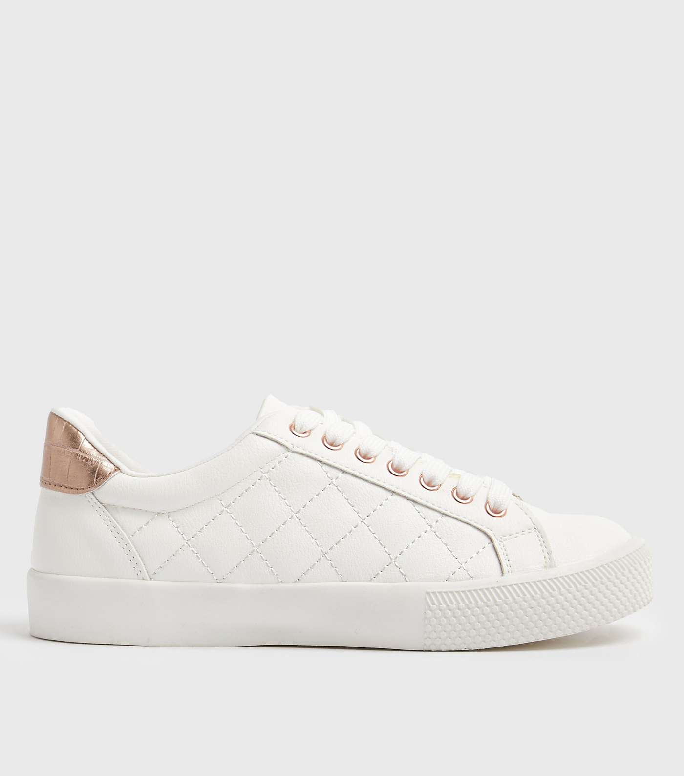 White Quilted Faux Croc Panel Trainers