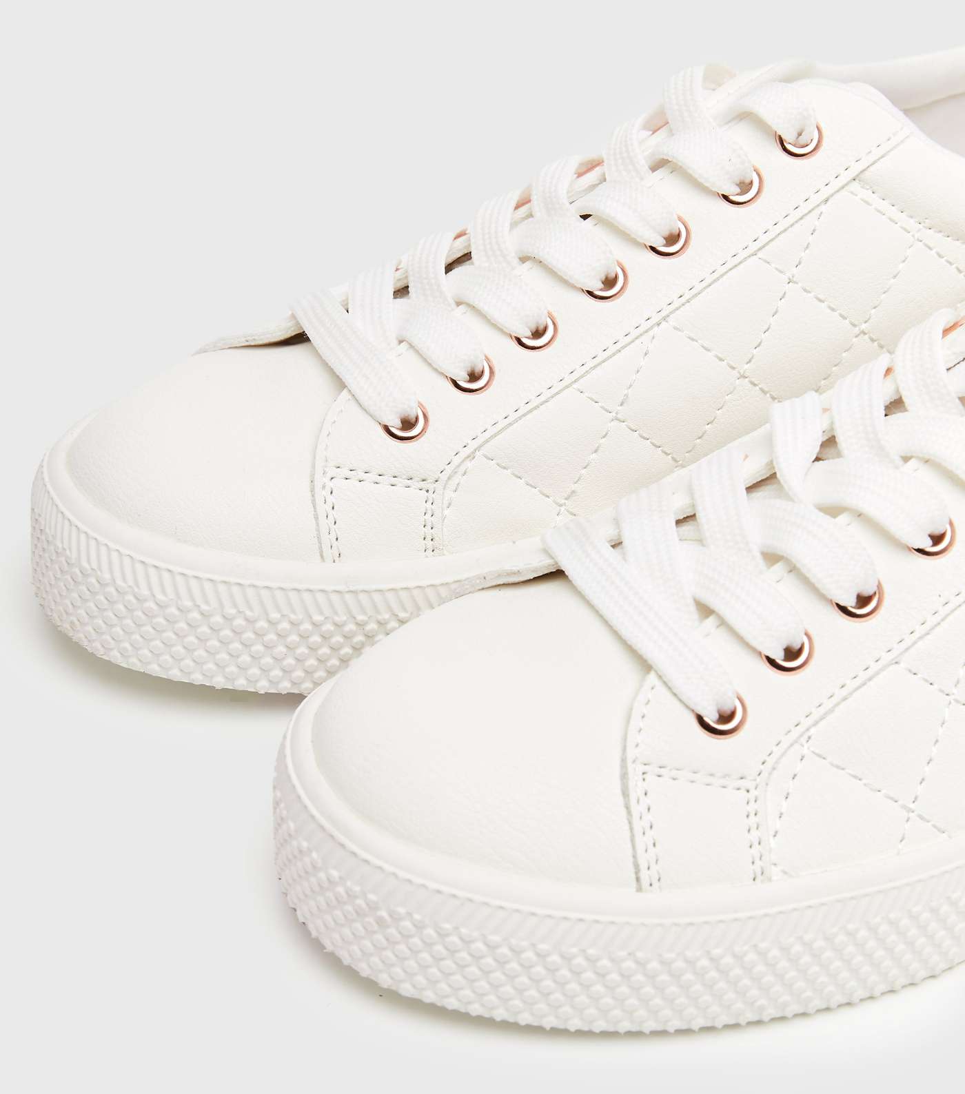 White Quilted Faux Croc Panel Trainers Image 3