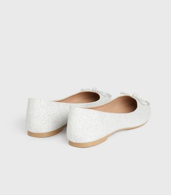 Image of Silver Glitter Bow Ballet Pumps New Look Vegan