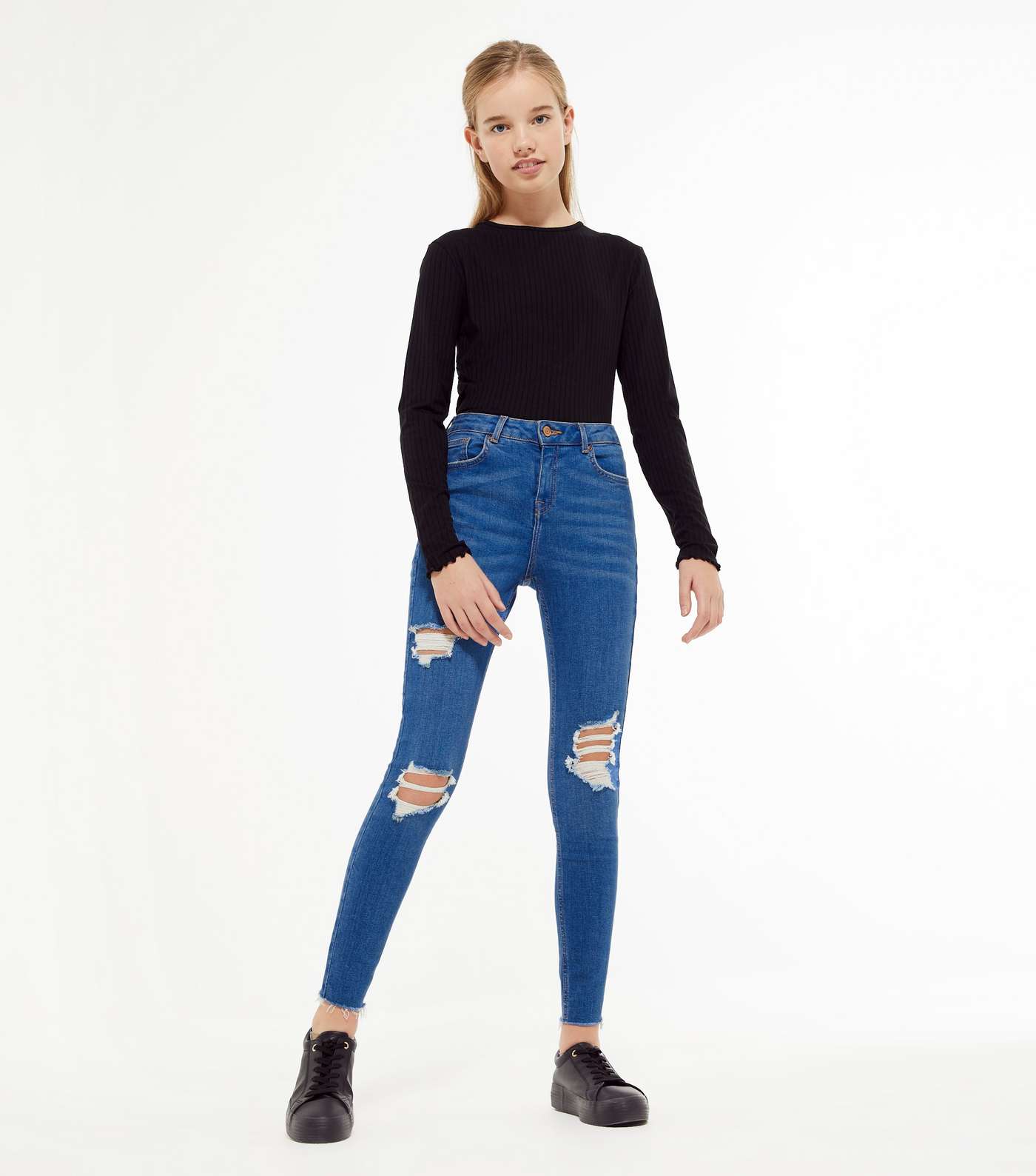 Girls Bright Blue Ripped Skinny Jeans