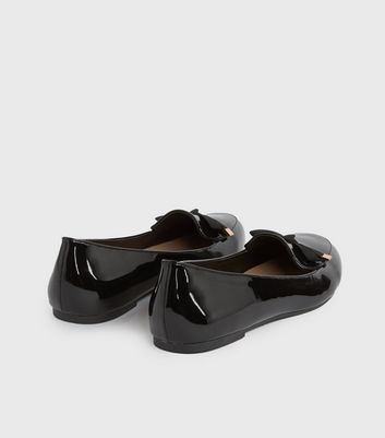 Image of Black Patent Bow Ballet Pumps New Look Vegan