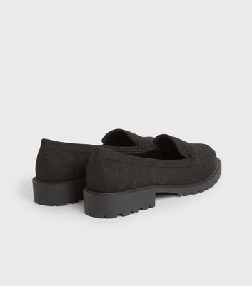 Image of Black Quilted Suedette Chunky Loafers New Look Vegan