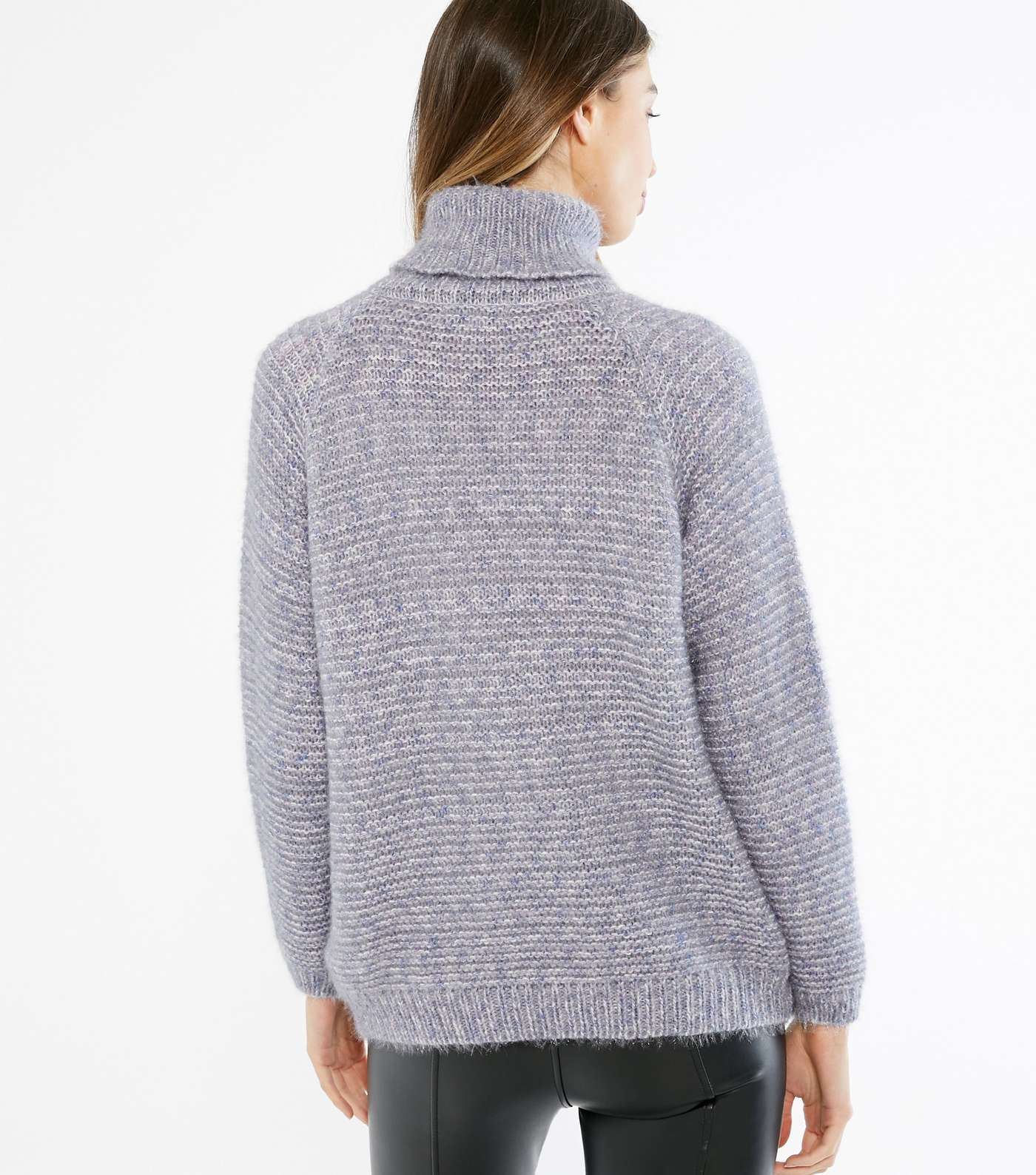 Blue Vanilla Grey Roll Neck Cable Knit Jumper Image 4